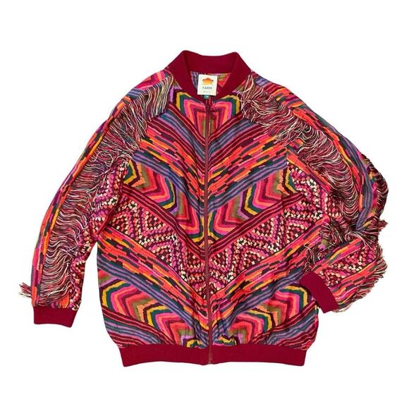 Farm Rio Red Striped Patches Bomber Jacket | Size XS / 433U - Picture 5 of 11